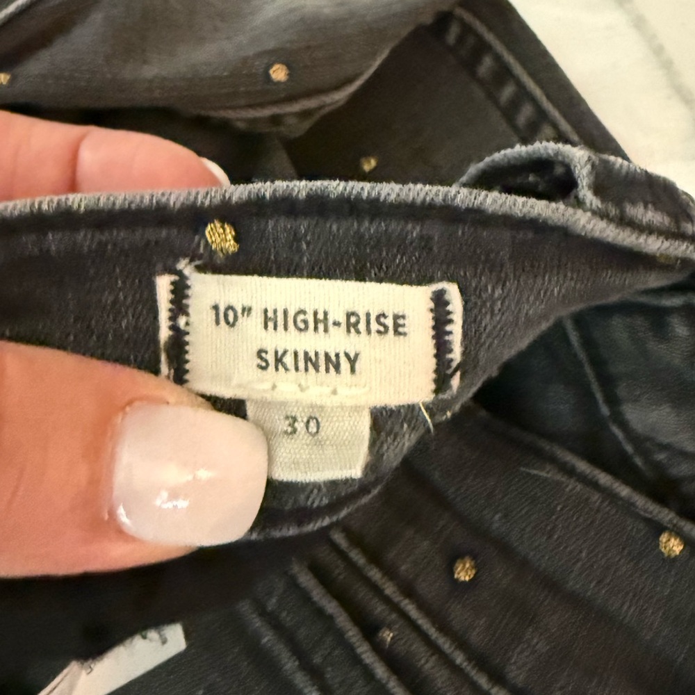 Madewell Women's Black Grey 10" High Rise Skinny Jeans Metallic Dot Edition 30 - Picture 7 of 16